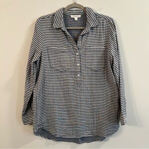 Women’s Beach Lunch Lounge blue striped button detail pullover tunic size small